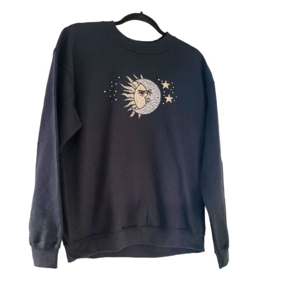 Vintage Celestial, Sun Moon and Stars Studded Sweatshirt - Picture 1 of 6